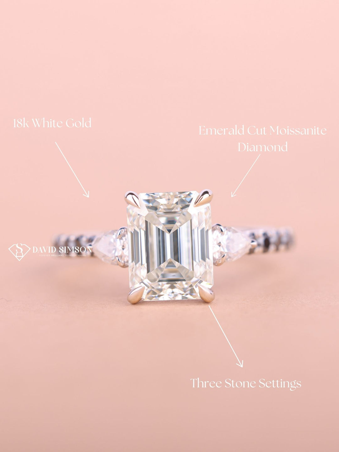 2.50CT-3.50CT Emerald Cut Moissanite Diamond Three Stone Engagement Ring