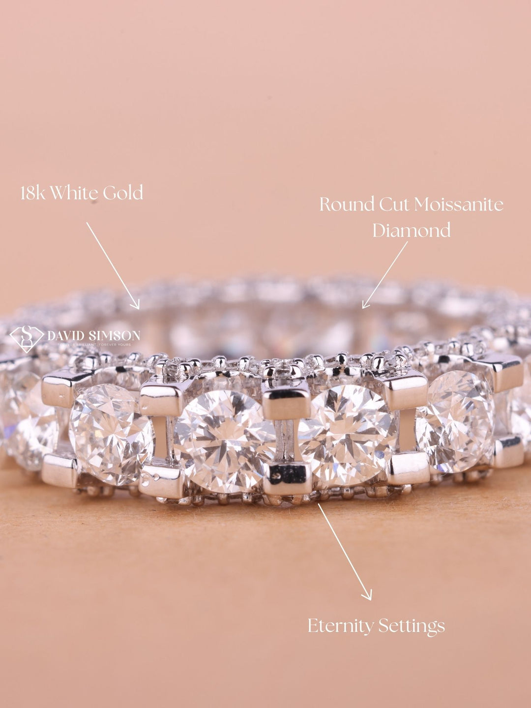 Round Cut Moissanite Shared Prongs Diamond Full Eternity Wedding Band