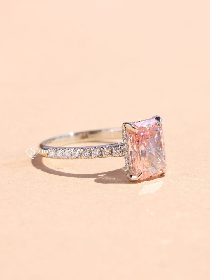 2.0CT-3.0CT Pink Radiant Cut Lab Grown Diamond Hidden Halo Engagement Ring