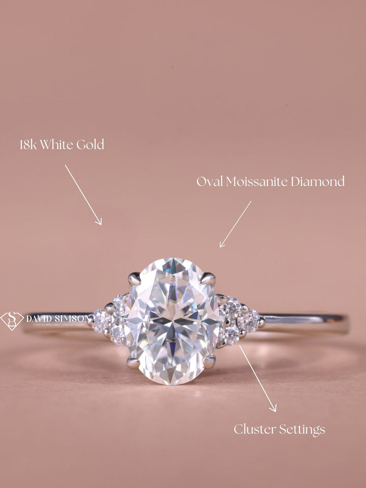 1.0CT-2.0CT Oval Cut Moissanite Diamond Cluster Engagement Ring