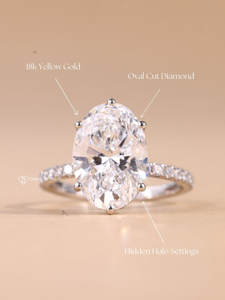 2.50CT-3.50CT Oval Cut Diamond Hidden Halo Moissanite Engagement Ring
