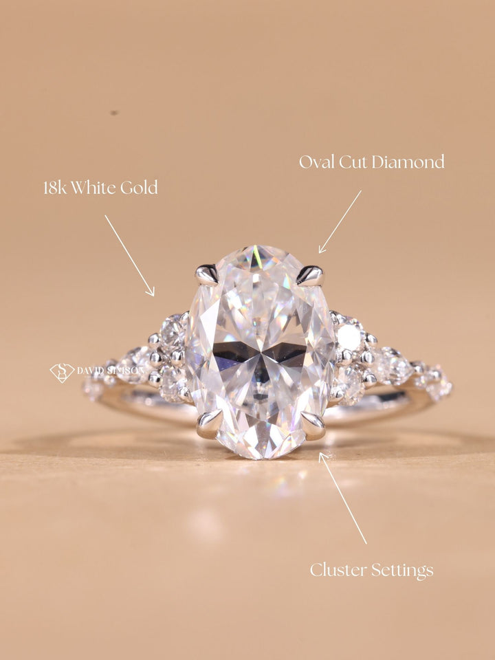 3.0CT-4.0CT Oval Cut Moissanite Cluster Diamond Engagement Ring