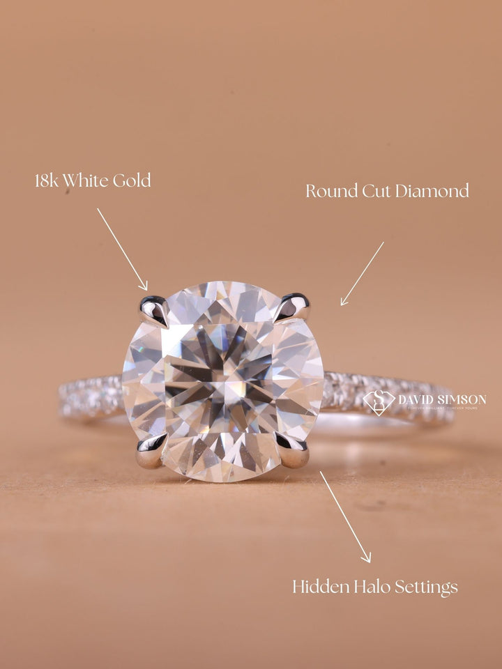 2.50CT-3.50CT Round Cut Moissanite Diamond Hidden Halo Engagement Ring