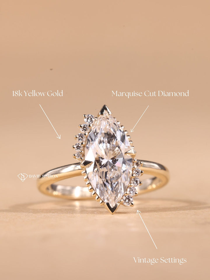 2.0CT-3.0CT Marquise Cut Moissanite Vintage Cluster Diamond Engagement Ring