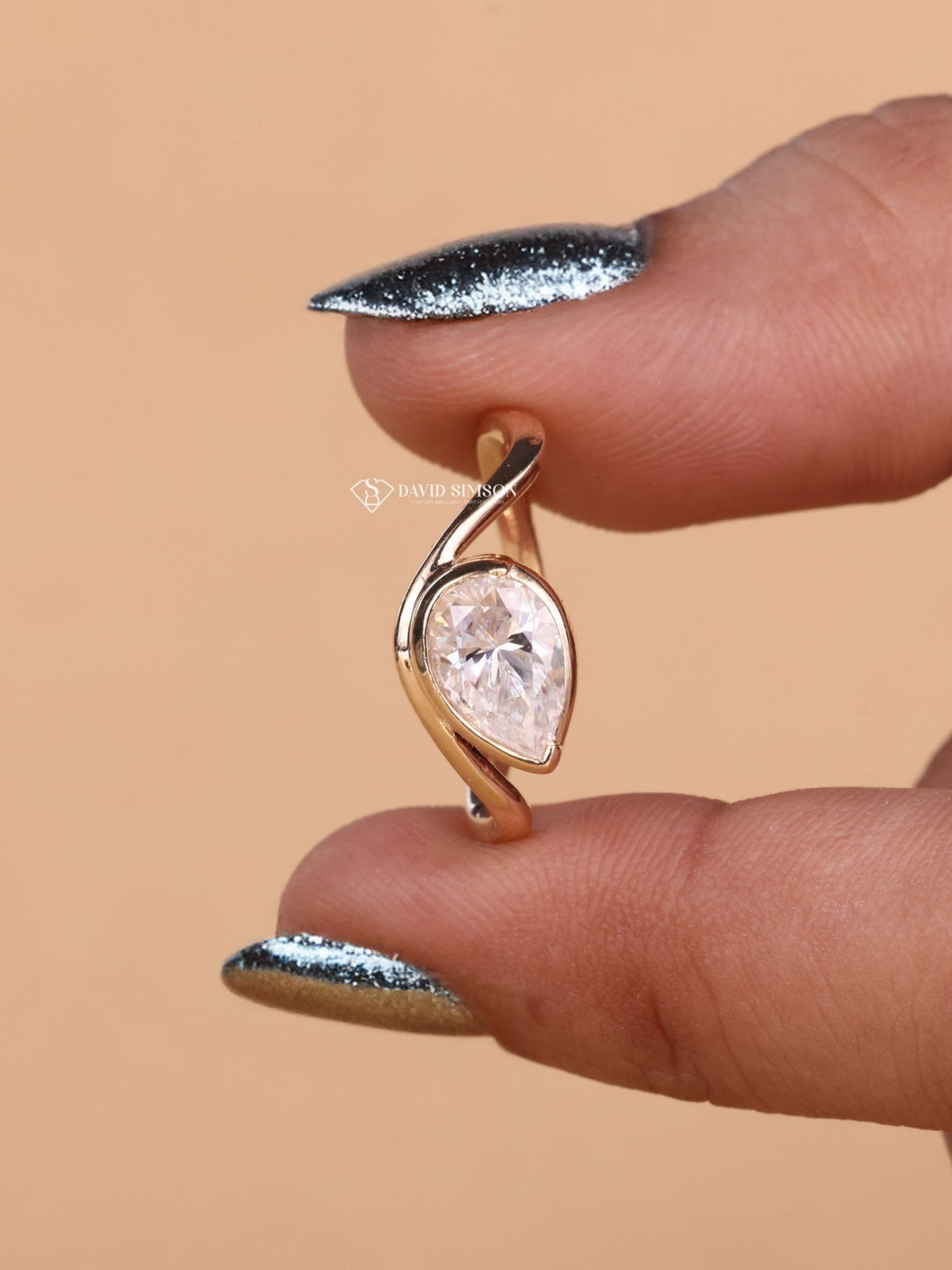 1.50CT-2.50CT Bezel Set Pear Cut Moissanite Diamond Engagement Ring