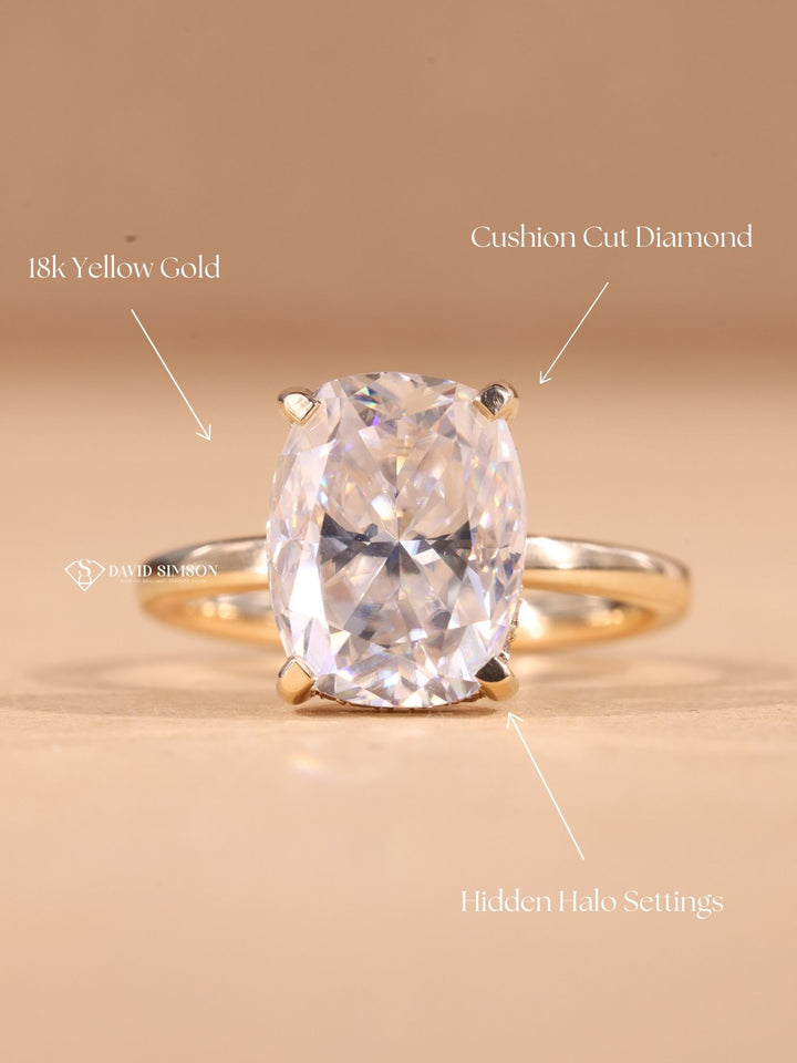 2.0CT-3.0CT Elongated Cushion Cut Diamond Hidden Halo Engagement Ring