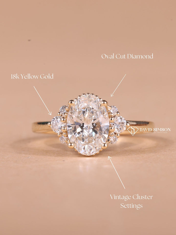 1.0CT-2.0CT Oval Cut Moissanite Diamond Cluster Engagement Ring for Her
