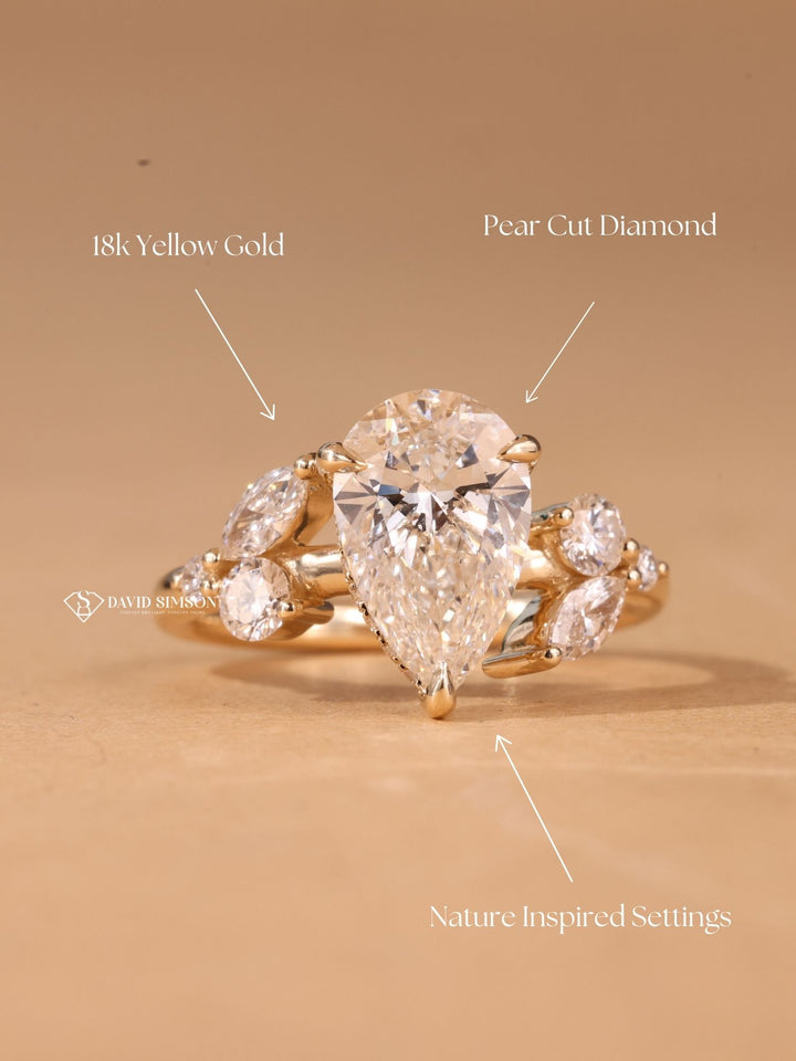 3.0CT-4.0CT Pear Cut Moissanite Diamond Nature Inspired Engagement Ring