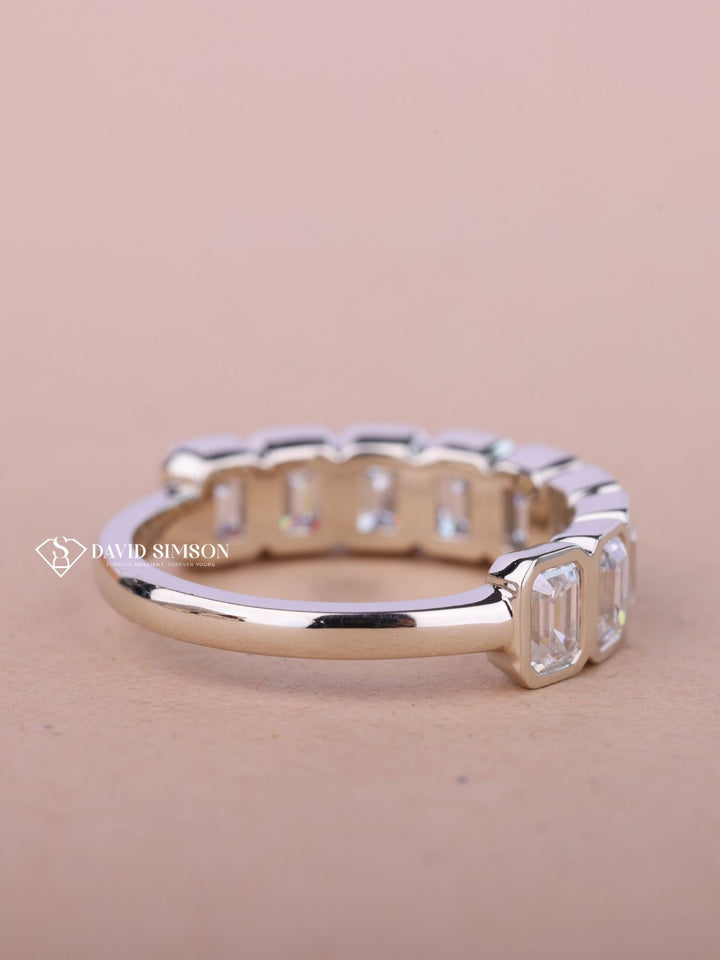 Emerald Cut Moissanite Bezel Set Diamond Wedding Band