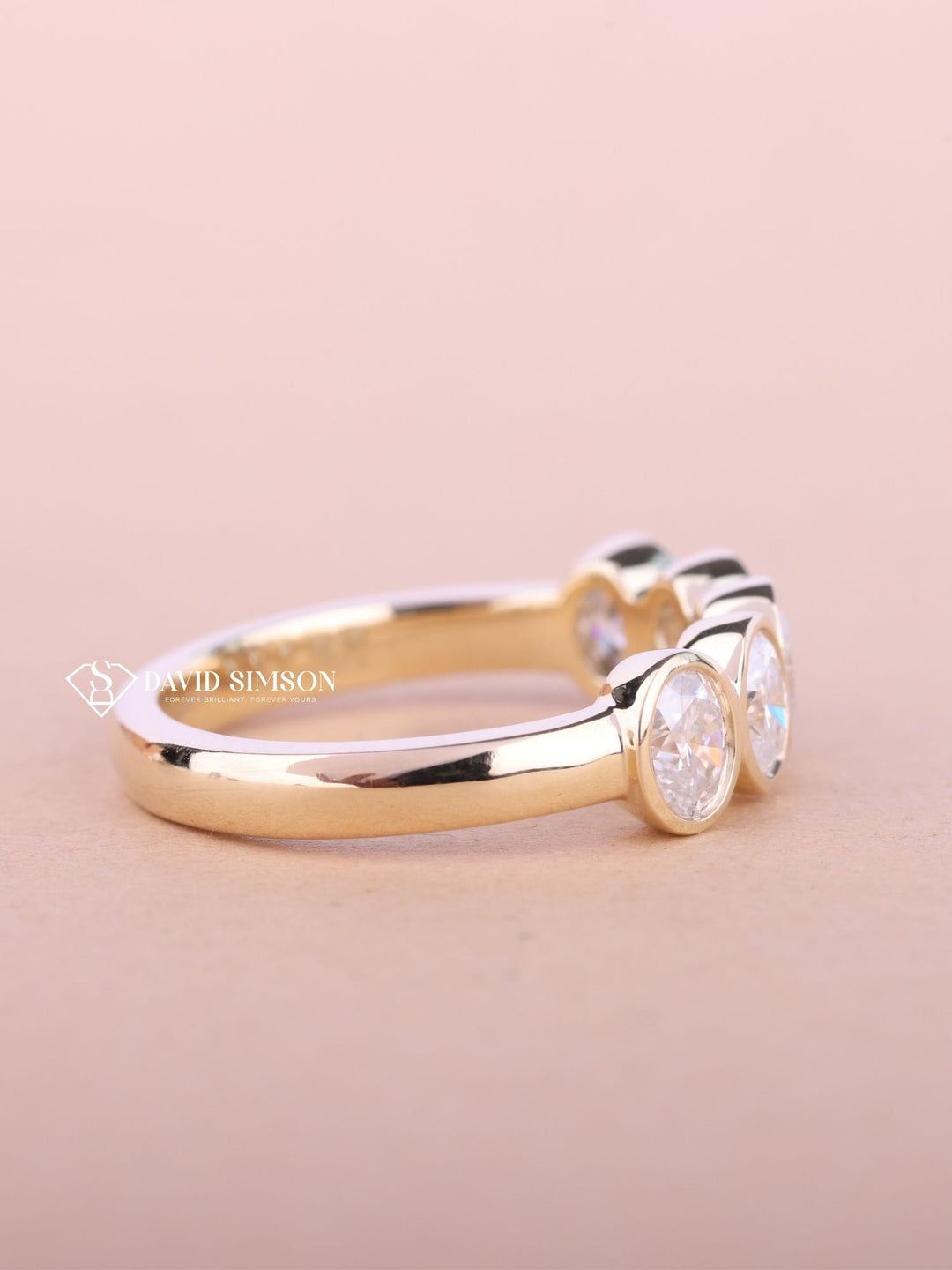 Oval Cut Moissanite Bezel Set Five Stone Diamond Wedding Band