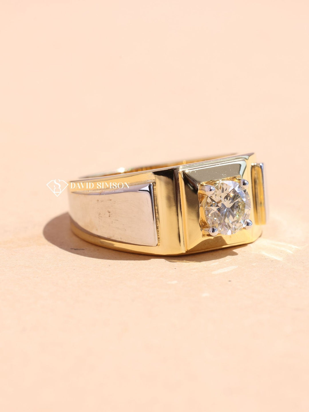 Round Cut Moissanite Men's Diamond Two Tone Wedding Band