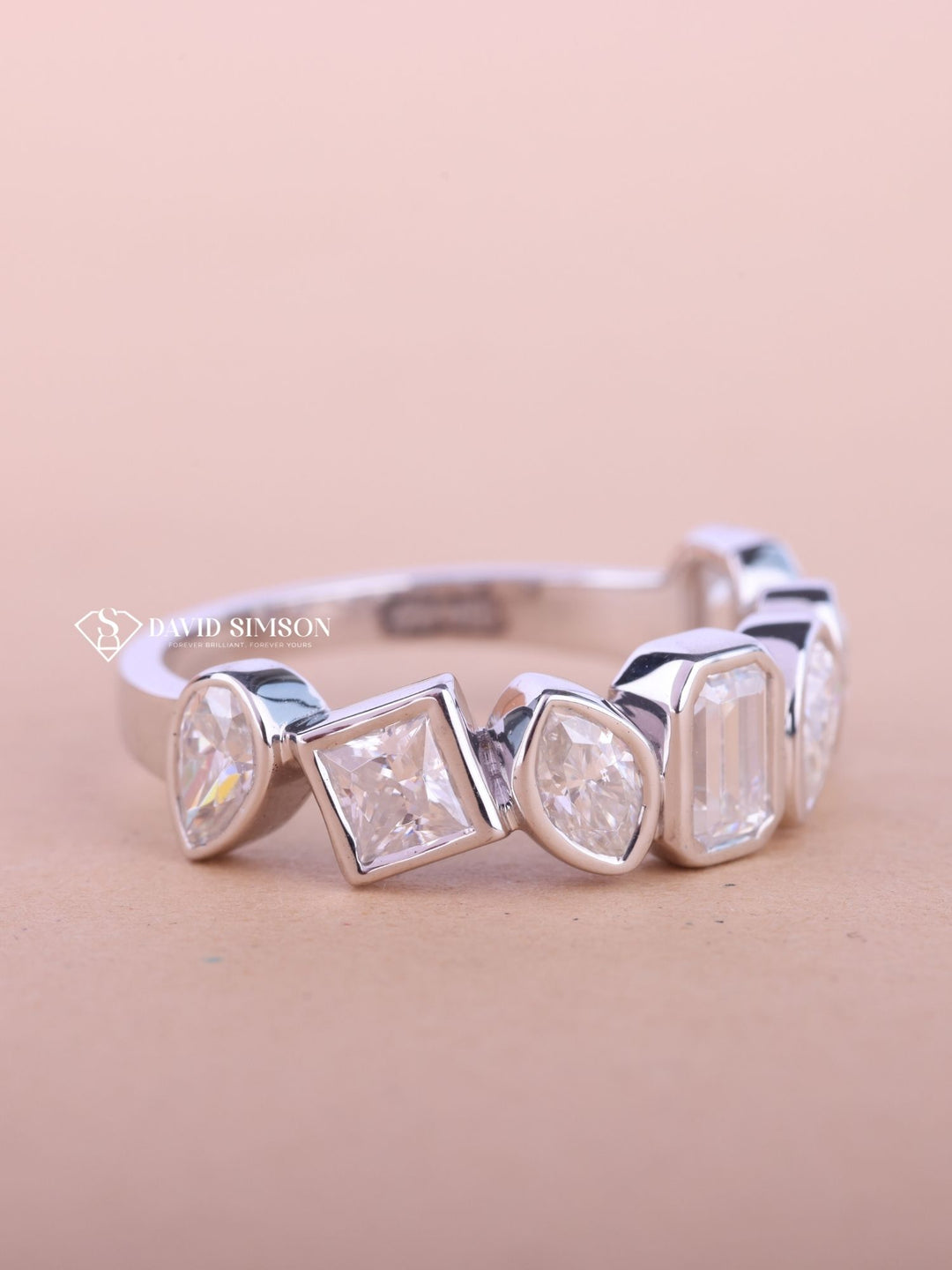 Mix Shape Moissanite Bezel Set Diamond Wedding Band for Women