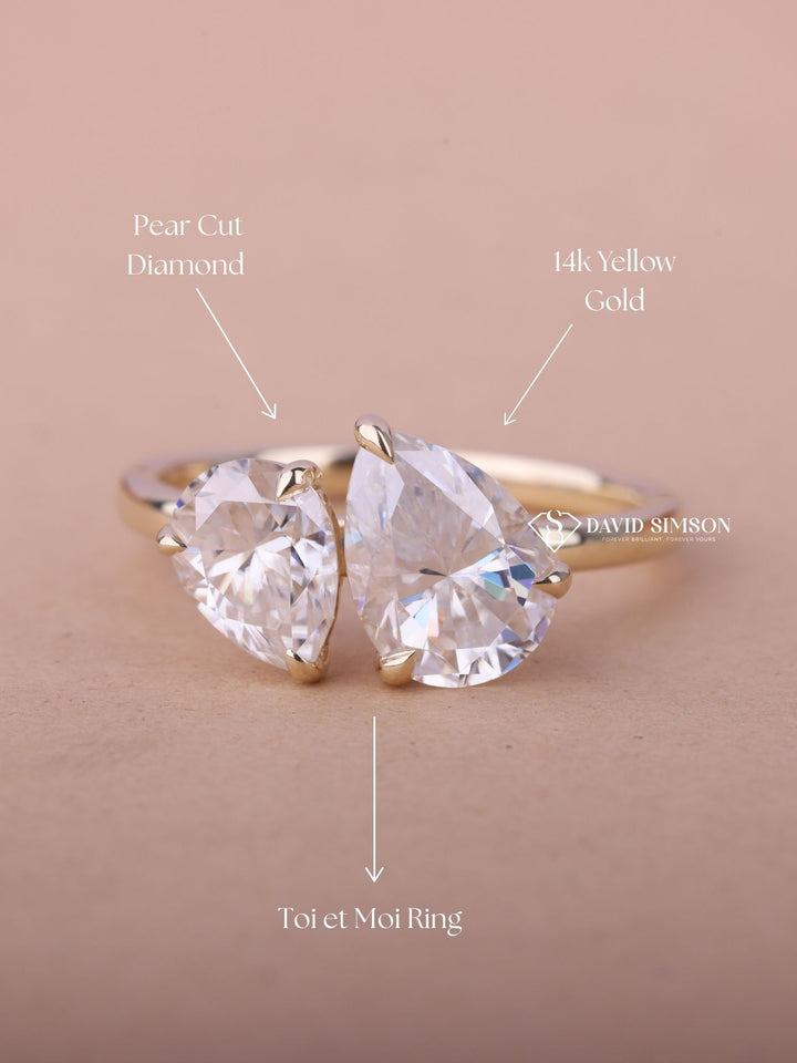 1.50CT-2.50CT Pear Cut Moissanite Toi et Moi Diamond Engagement Ring