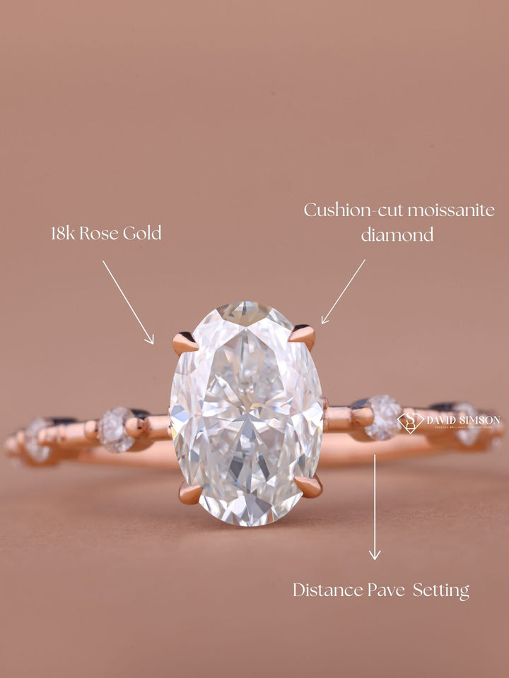 2.50CT-3.50CT Oval Cut Moissanite Diamond Distance Pave Engagement Ring