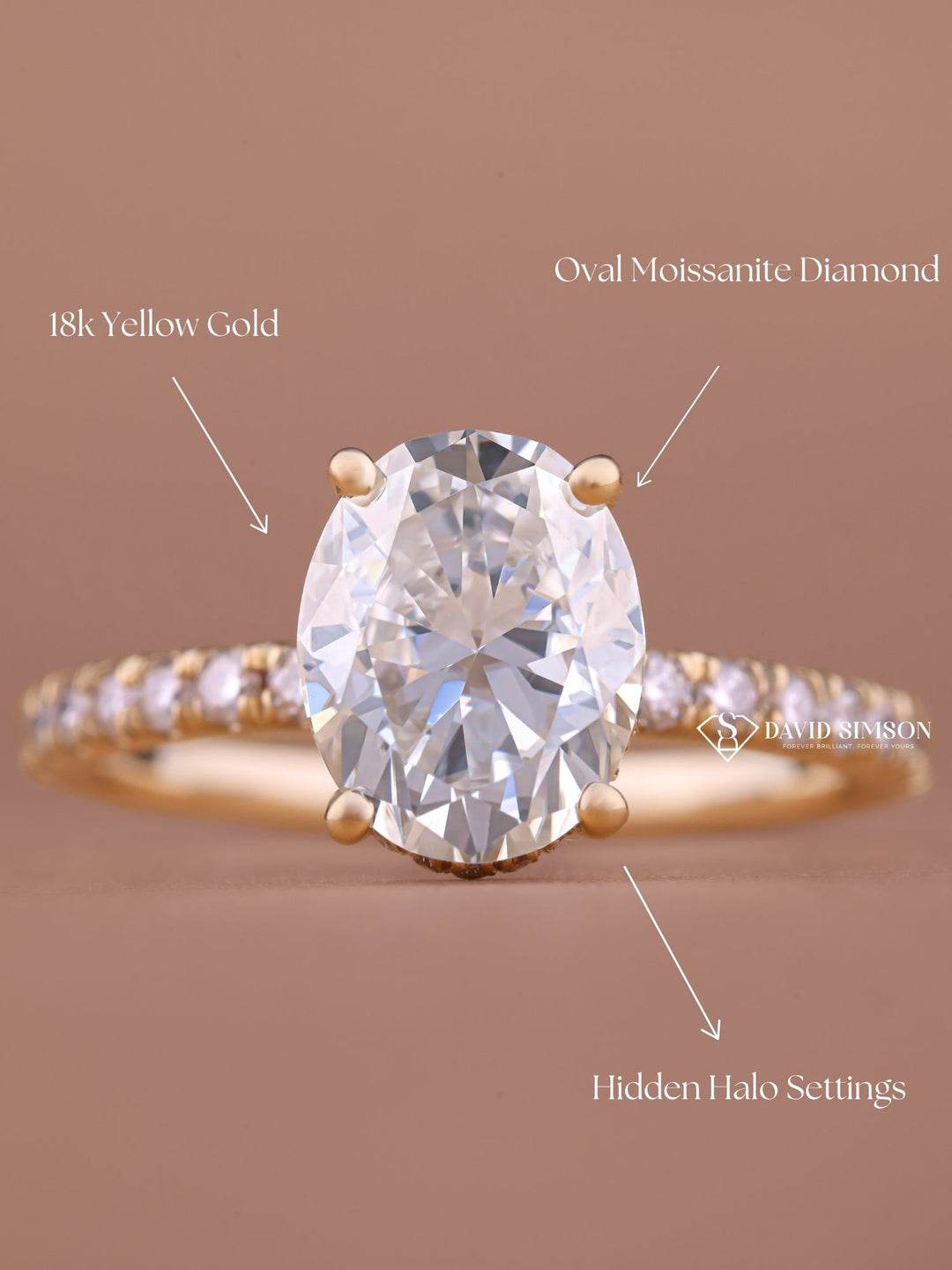 2.50CT-3.50CT Oval Cut Moissanite Diamond Hidden Halo Engagement Ring