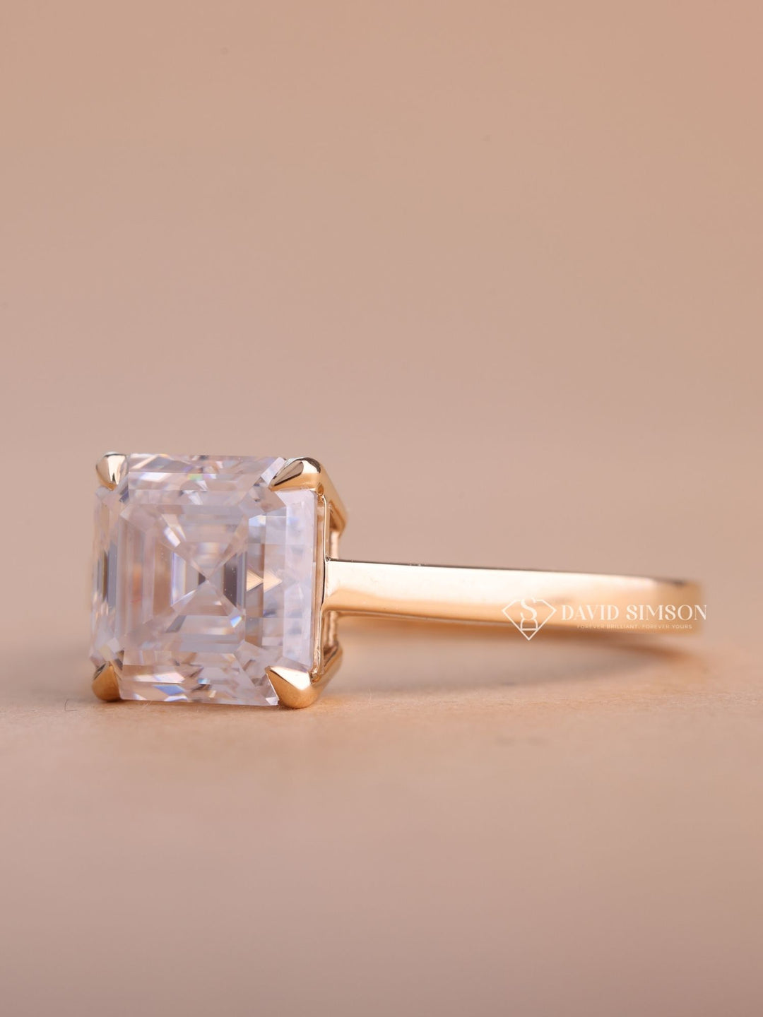 2.0CT-3.0CT Asscher Cut Moissanite Diamond Solitaire Engagement Ring