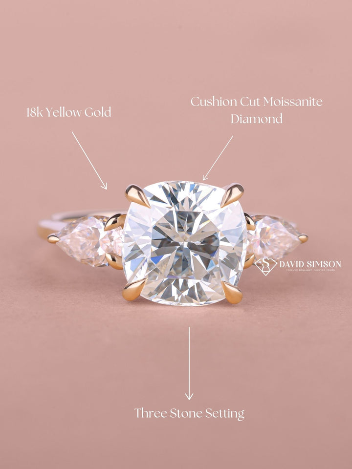 2.50CT-3.50CT Cushion Cut Moissanite Diamond Trilogy Engagement Ring