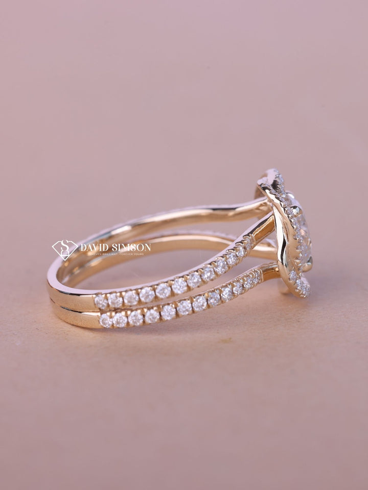 0.50CT-1.50CT Round Cut Moissanite Flower Halo Diamond Engagement Ring