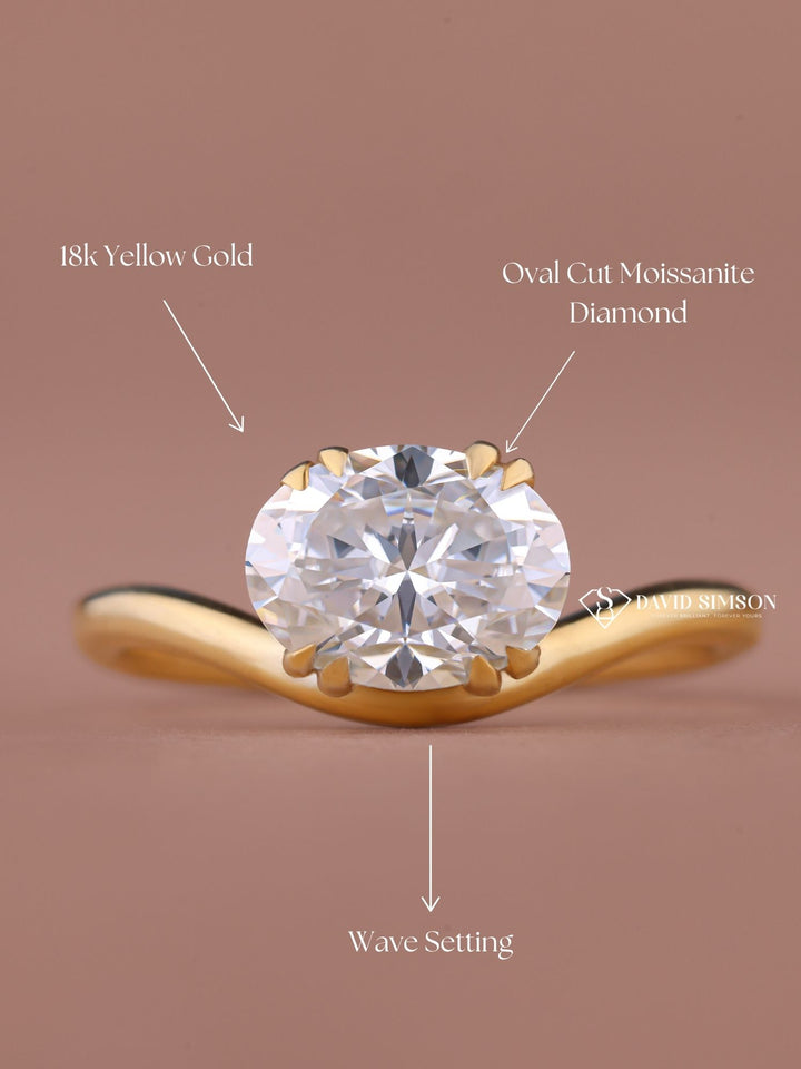 2.50CT-3.50CT Oval Cut Moissanite Diamond Unique Wave Engagement Ring