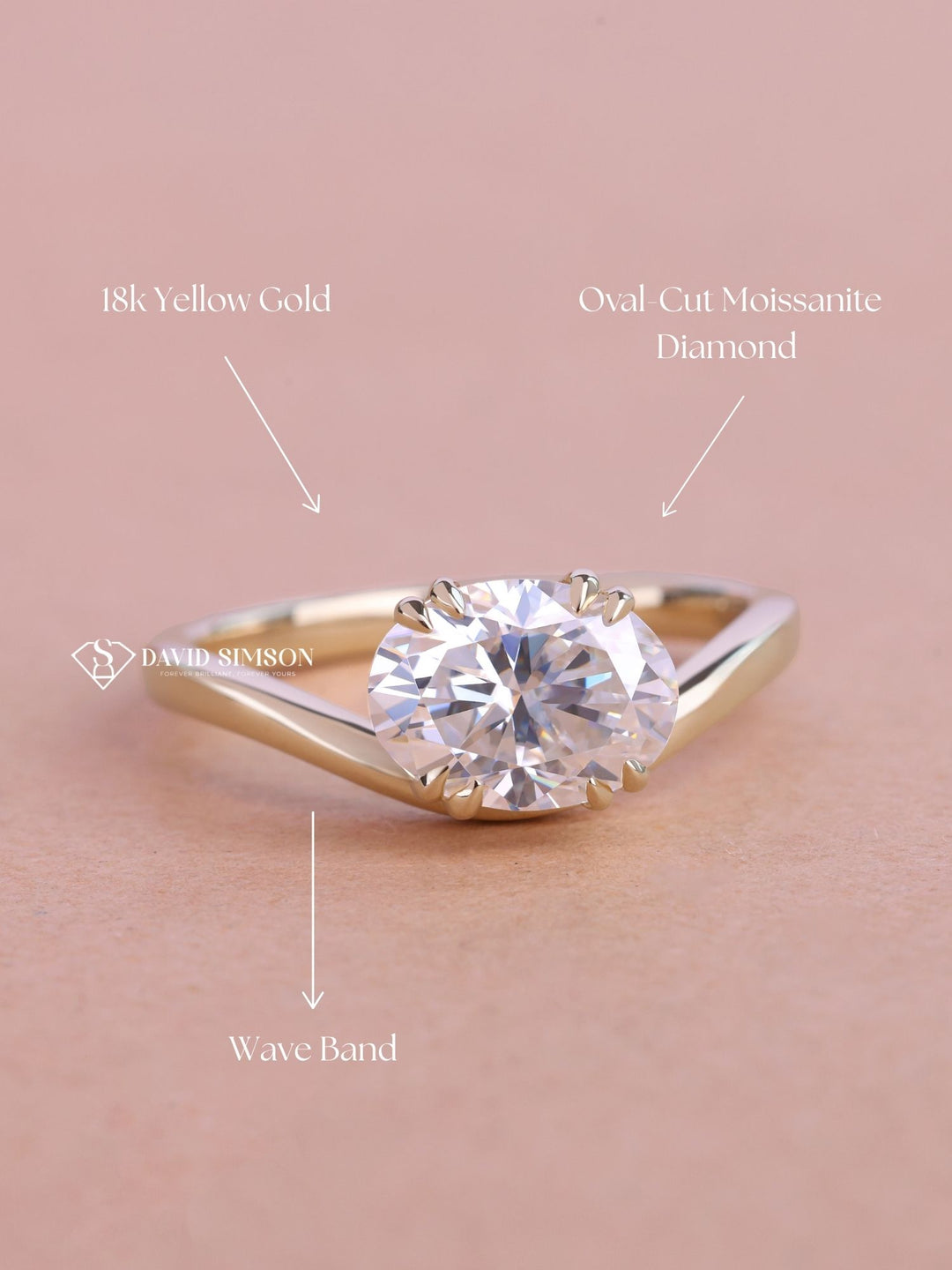 2.50CT-3.50CT East West Oval Cut Moissanite Diamond Wave Engagement Ring