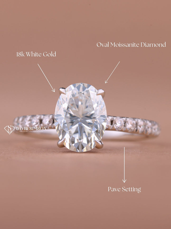 1.50CT-2.50CT Oval Cut Moissanite Hidden Halo & Pave Diamond Engagement Ring