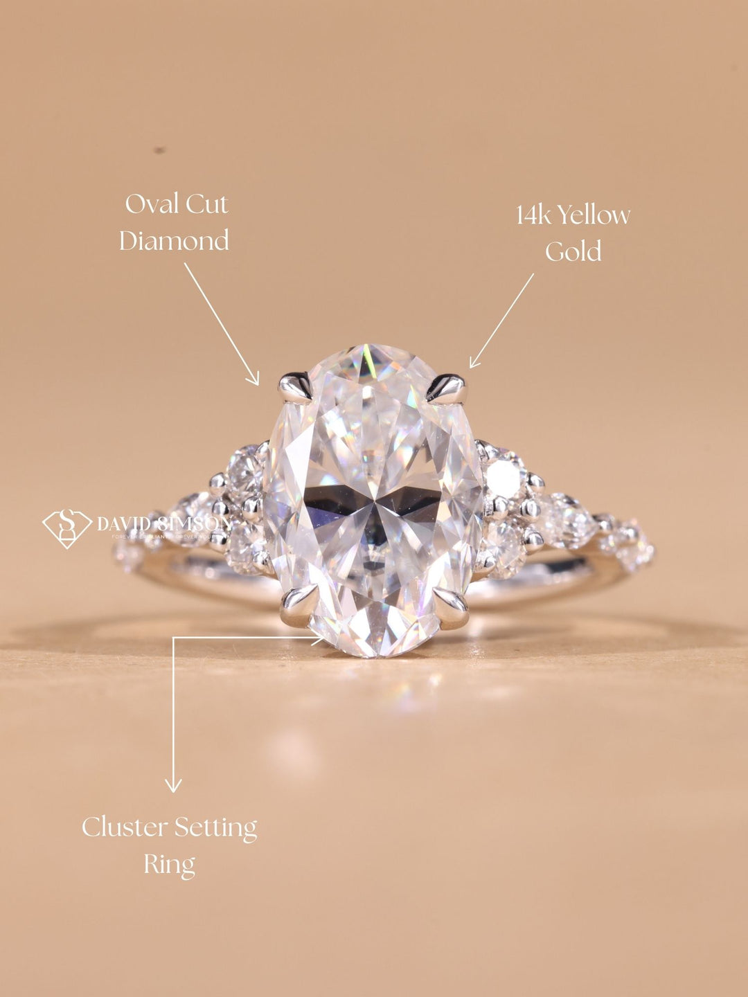 2.0CT-3.0CT Oval Cut Moissanite Cluster Diamond Engagement Ring