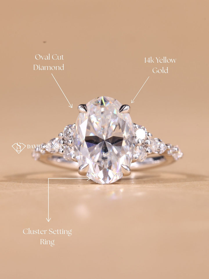 2.0CT-3.0CT Oval Cut Moissanite Cluster Diamond Engagement Ring