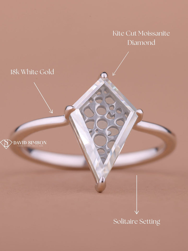 1.0CT-2.0CT Kite Cut Moissanite Solitaire Diamond Engagement Ring