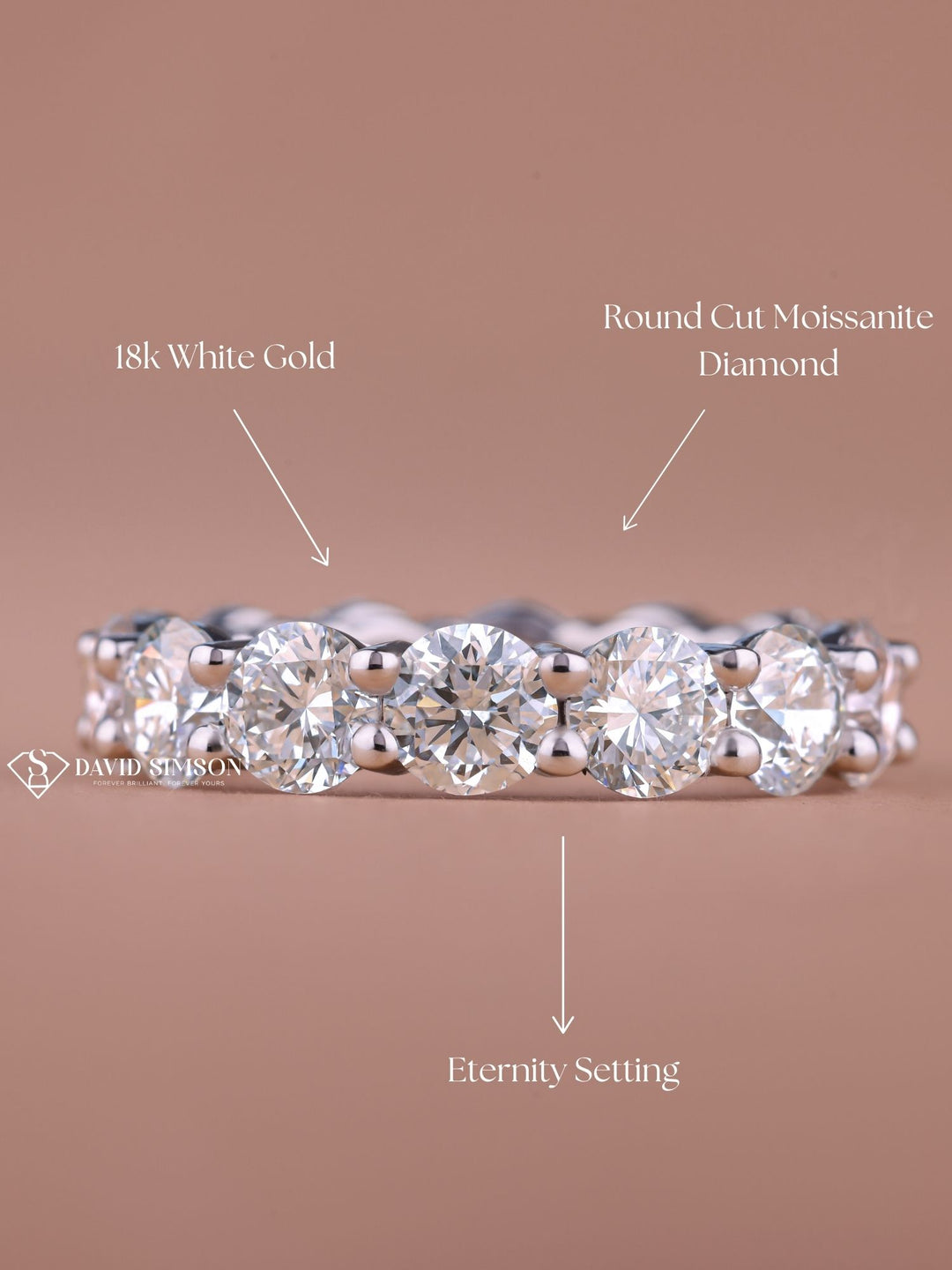 Round Cut Moissanite Diamond Shared Prongs Full Eternity Wedding Band