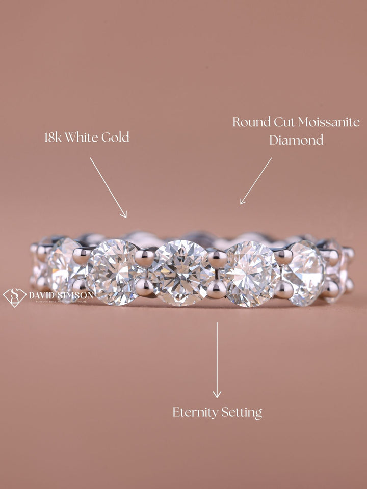 Round Cut Moissanite Diamond Shared Prongs Full Eternity Wedding Band
