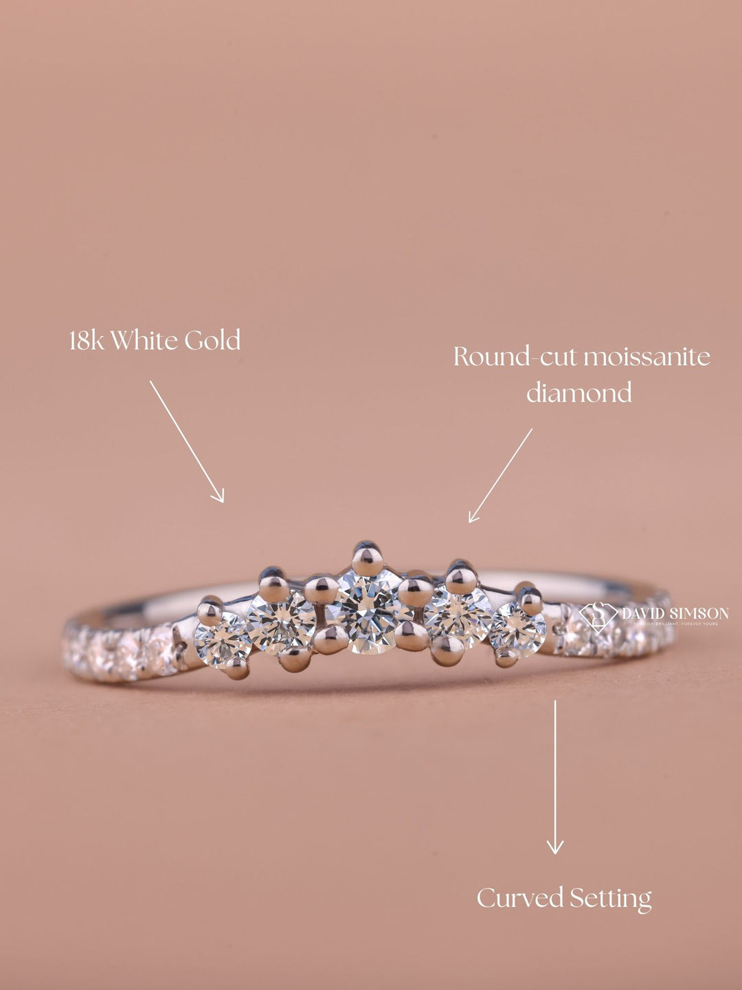 Round Cut Moissanite Diamond Curved Wedding Band in 18K Gold