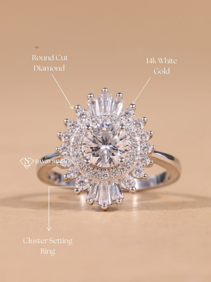 0.50CT-1.50CT Round Cut Moissanite Diamond Halo Cluster Engagement Ring