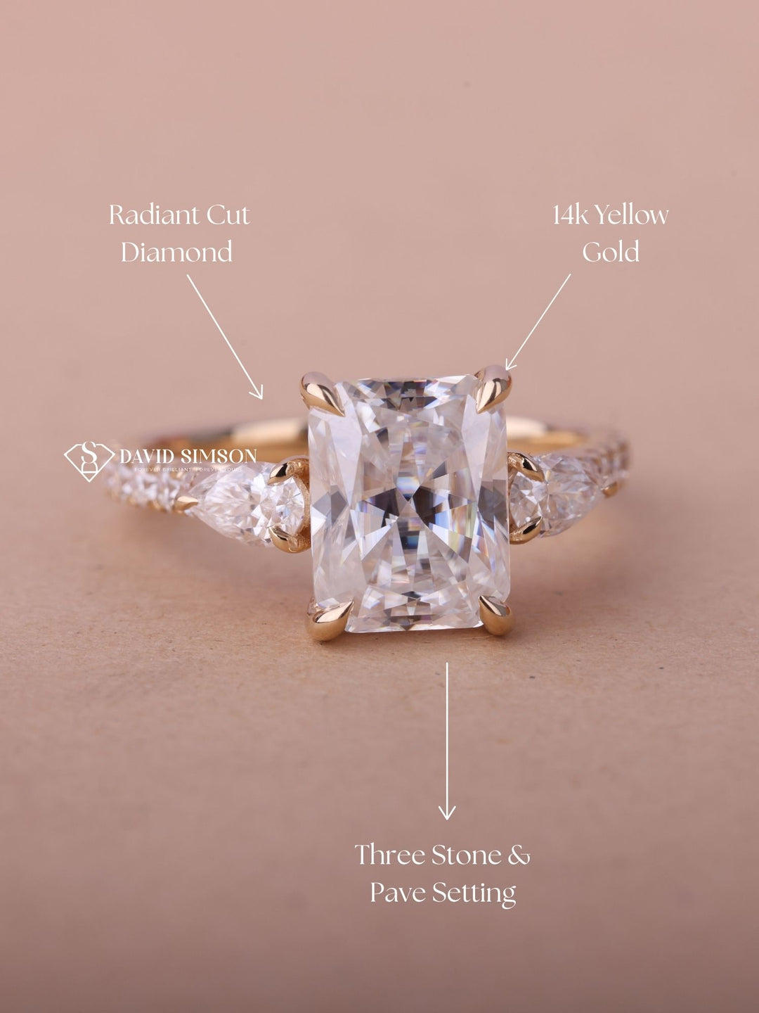 2.0CT-3.0CT Radiant Cut Moissanite Three Stone Diamond Pave Engagement Ring