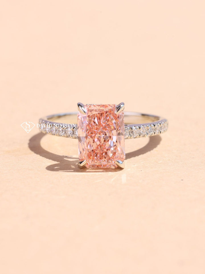 2.0CT-3.0CT Pink Radiant Cut Lab Grown Diamond Hidden Halo Engagement Ring