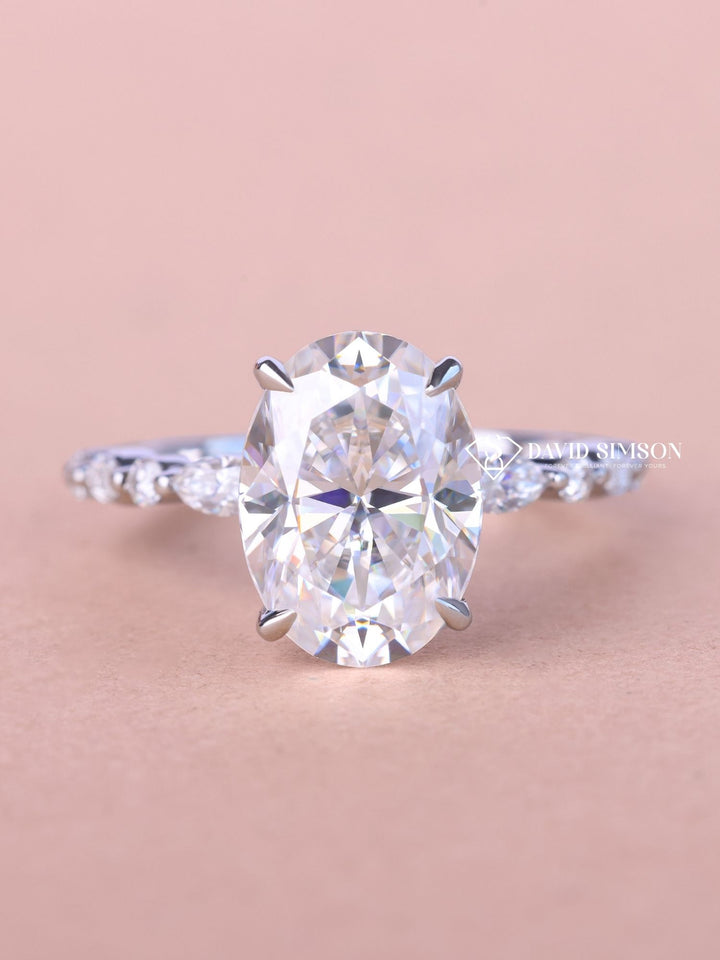 3.0CT-4.0CT Oval Cut Moissanite Hidden Halo & Pave Diamond Engagement Ring