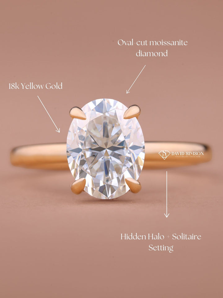 2.0CT-3.0CT Oval Cut Moissanite Diamond Hidden Halo Engagement Ring