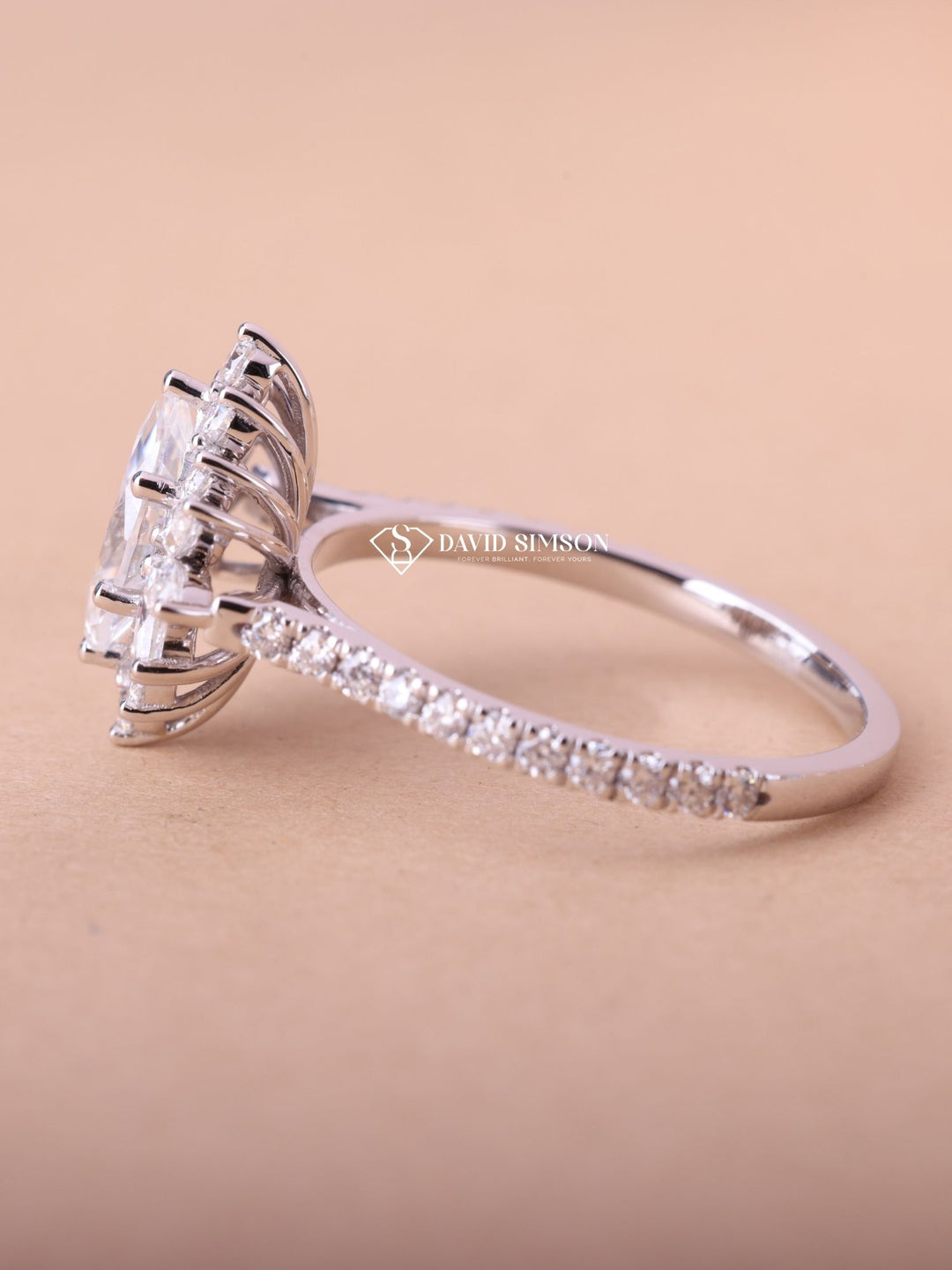 1.0CT-2.0CT Marquise Cut Moissanite Halo Cluster Engagement Ring