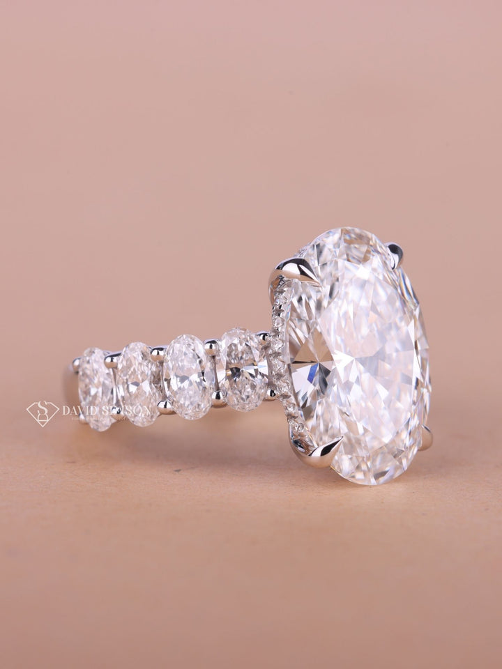 5.0CT-7.0CT Oval Cut Moissanite Hidden Halo & Pave Diamond Engagement Ring