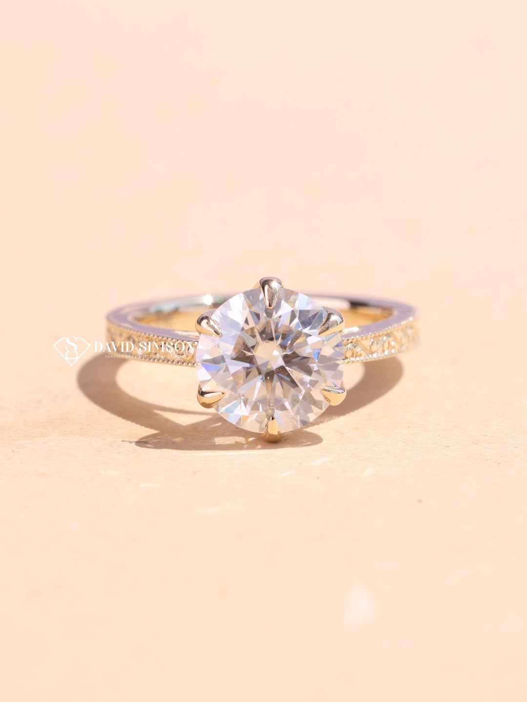 2.0CT-4.0CT Round Cut Vintage Pave Moissanite Engagement Ring