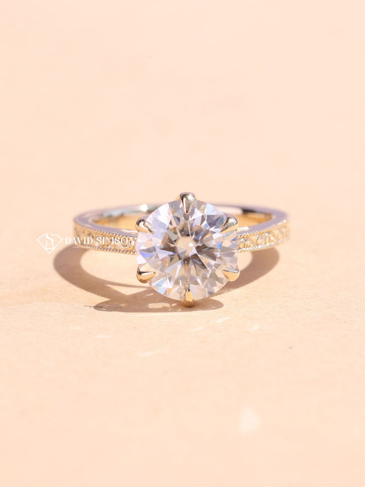 2.0CT-4.0CT Round Cut Vintage Pave Moissanite Engagement Ring