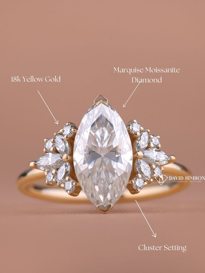 3.0CT-4.0CT Marquise Cut Moissanite Diamond Cluster Engagement Ring