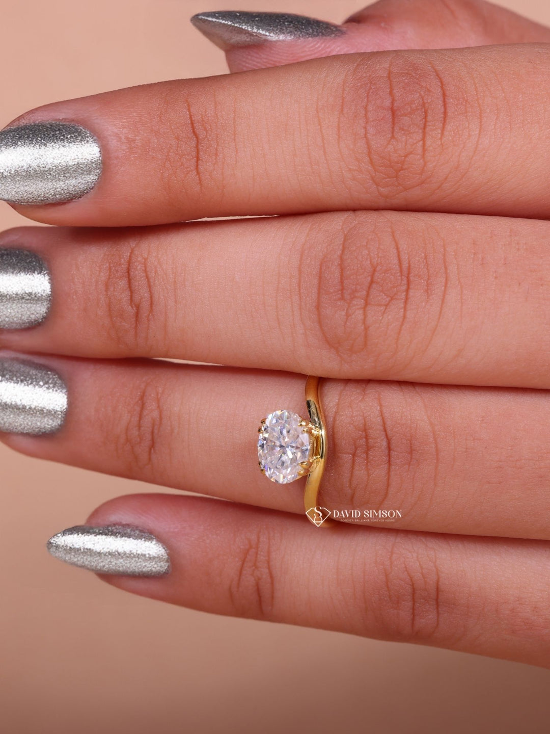 2.50CT-3.50CT East West Oval Cut Moissanite Diamond Wave Engagement Ring