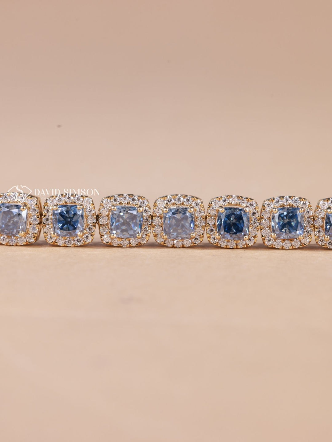 Blue Cushion Cut Moissanite Diamond Halo Bracelet for Women