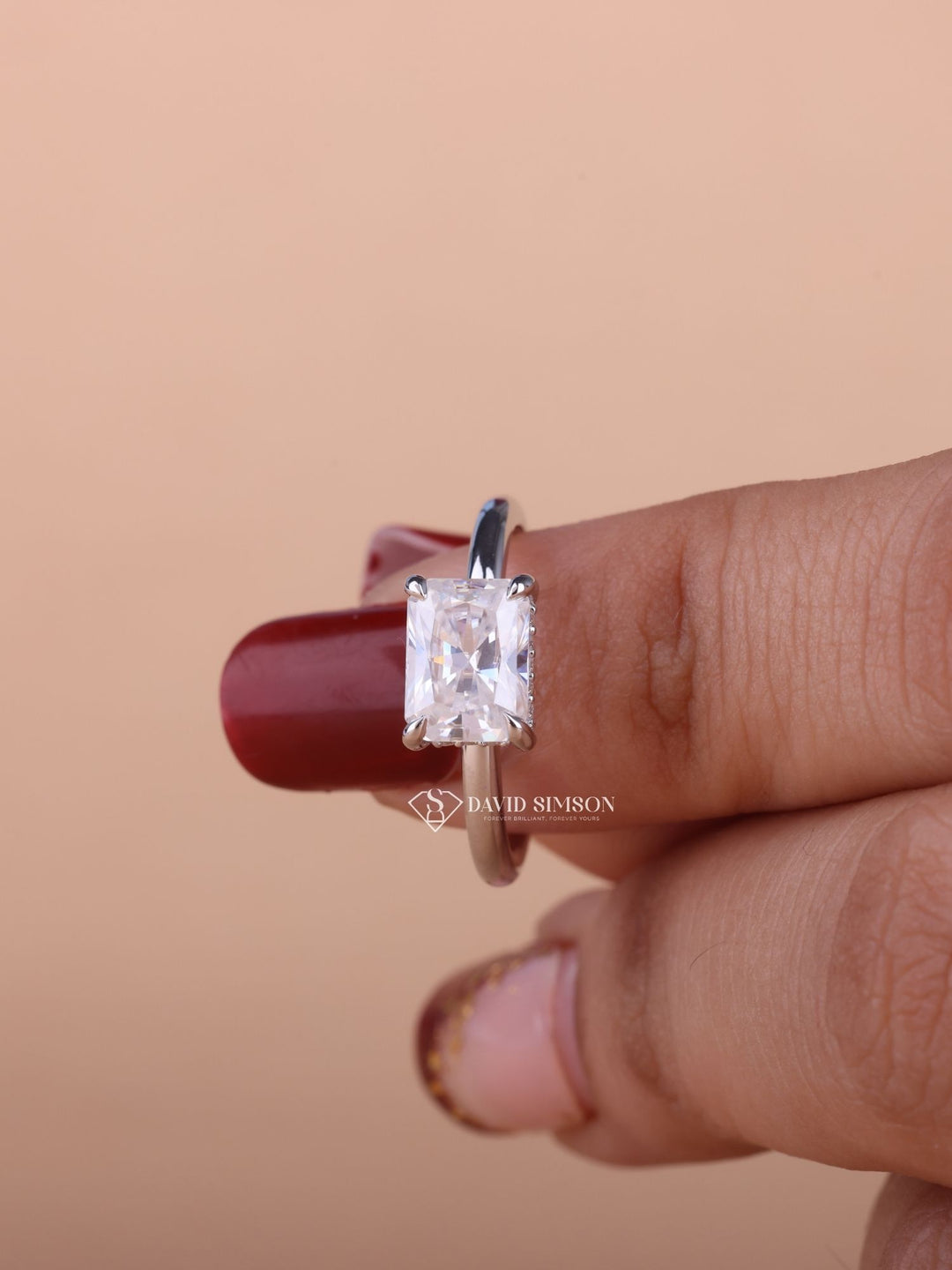 1.50CT-2.50CT Radiant Cut Moissanite Diamond Hidden Halo Engagement Ring