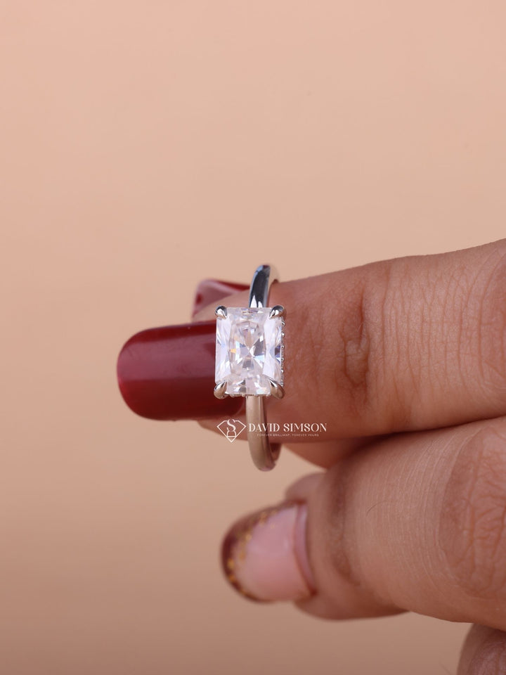 1.50CT-2.50CT Radiant Cut Moissanite Diamond Hidden Halo Engagement Ring