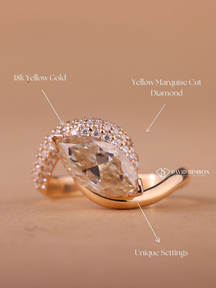 2.50CT-3.50CT Yellow Marquise Cut Moissanite Diamond Unique Engagement Ring