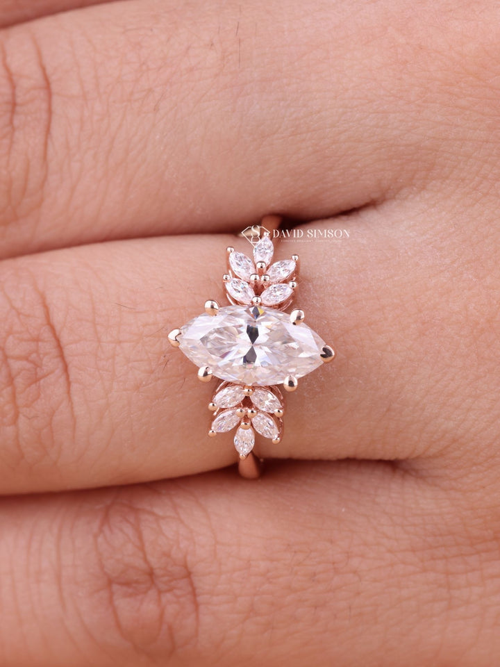 1.50CT-2.50CT Marquise Cut Moissanite Diamond Cluster Engagement Ring