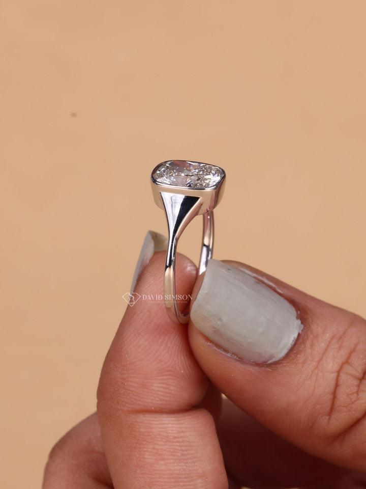 3.50CT-4.50CT Elongated Cushion Cut Moissanite Diamond Bezel Engagement Ring