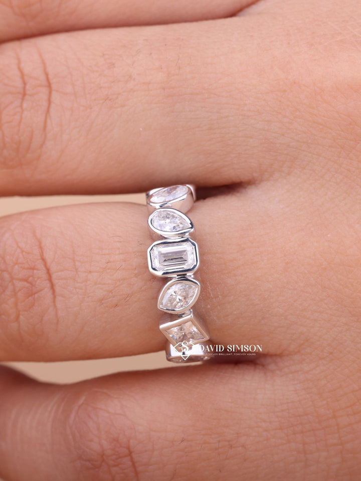 Mix Shape Moissanite Bezel Set Diamond Wedding Band for Women