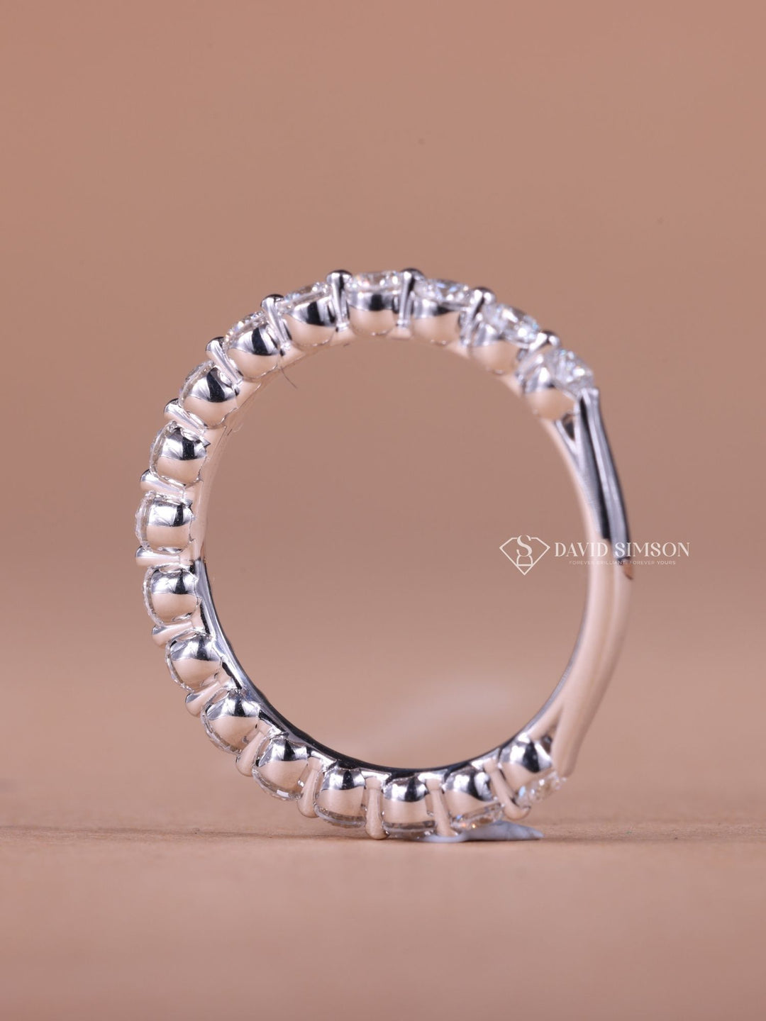 Round Cut Moissanite Diamond Half Eternity Wedding Band